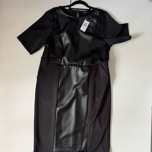 Faux Leather and Scuba Black Dress with Pockets